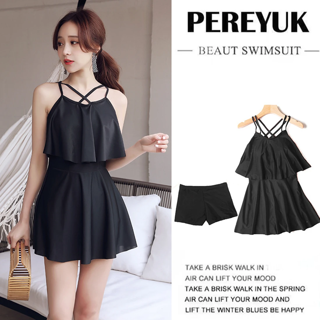 Women Swimsuit Split Type Swim Suit Sexy Conservative Flat Angle Cover One's Belly Swimwear Hot Spring Beach Bathing Skirt Dress