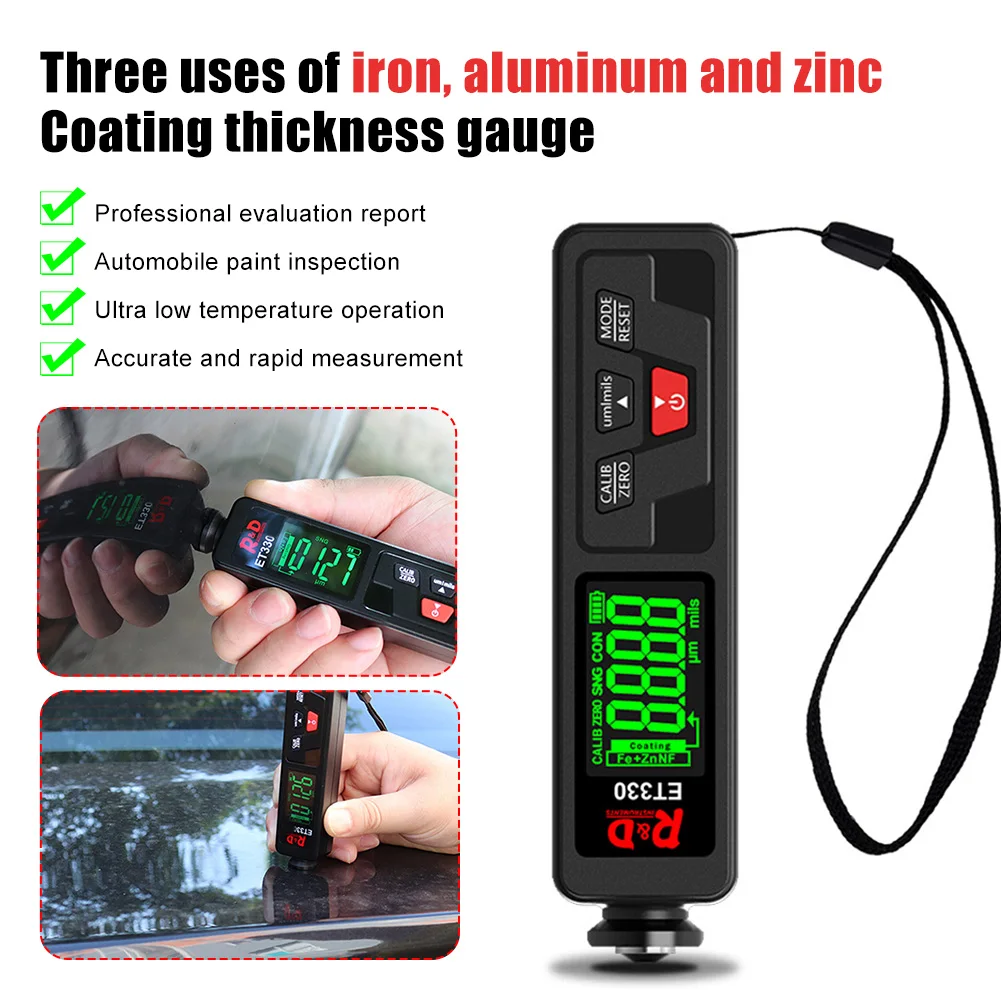 

ET-330 Paint Coating Thickness Gauge Meter Electroplate Metal NFe Fe +Zn Painting Thickness Gauge Width Measuring Instruments