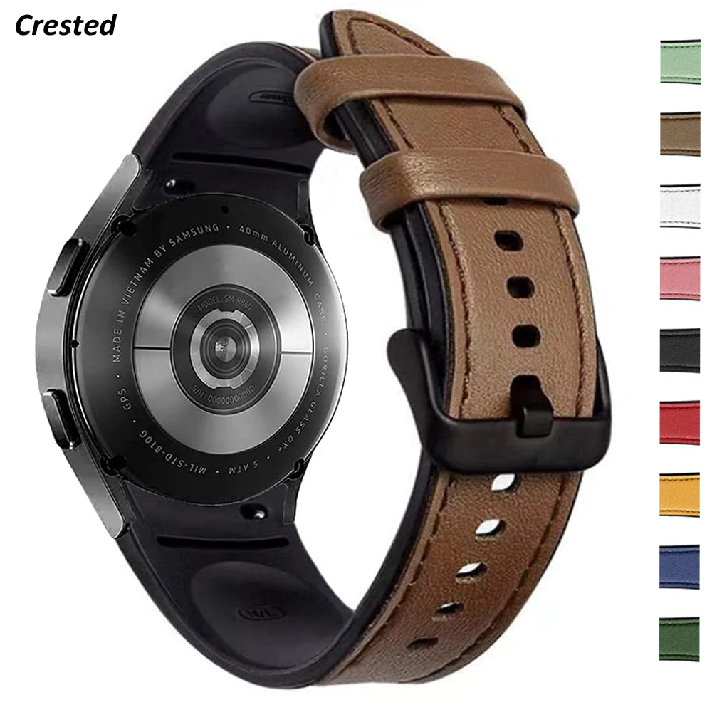 Ремешок кожаный для Samsung Galaxy Watch 4 classic, силиконовый и кожаный браслет без зазоров, 46 мм 42 мм 44 мм 40 мм