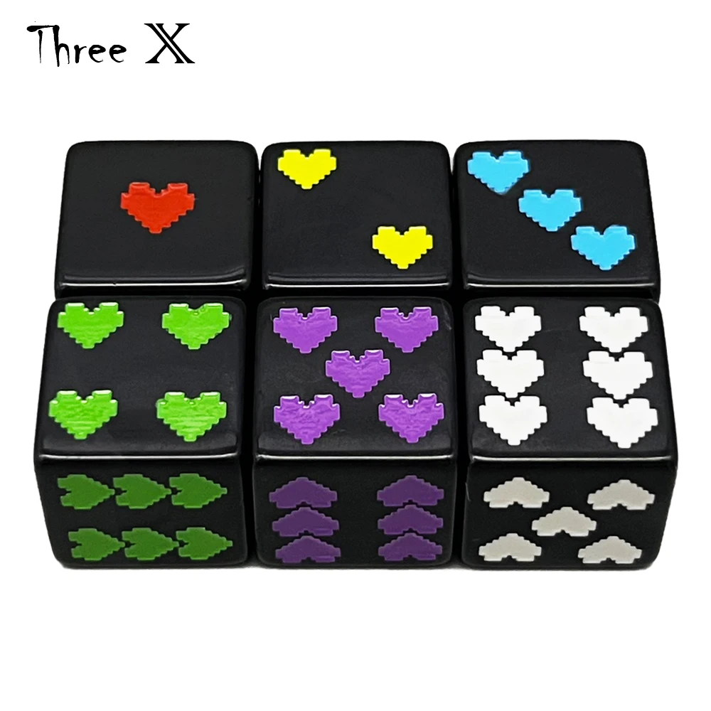 

18mm Heart Logo Dice 6 Sided Cube 6pcs/set for Role Playing Board Game Accessories