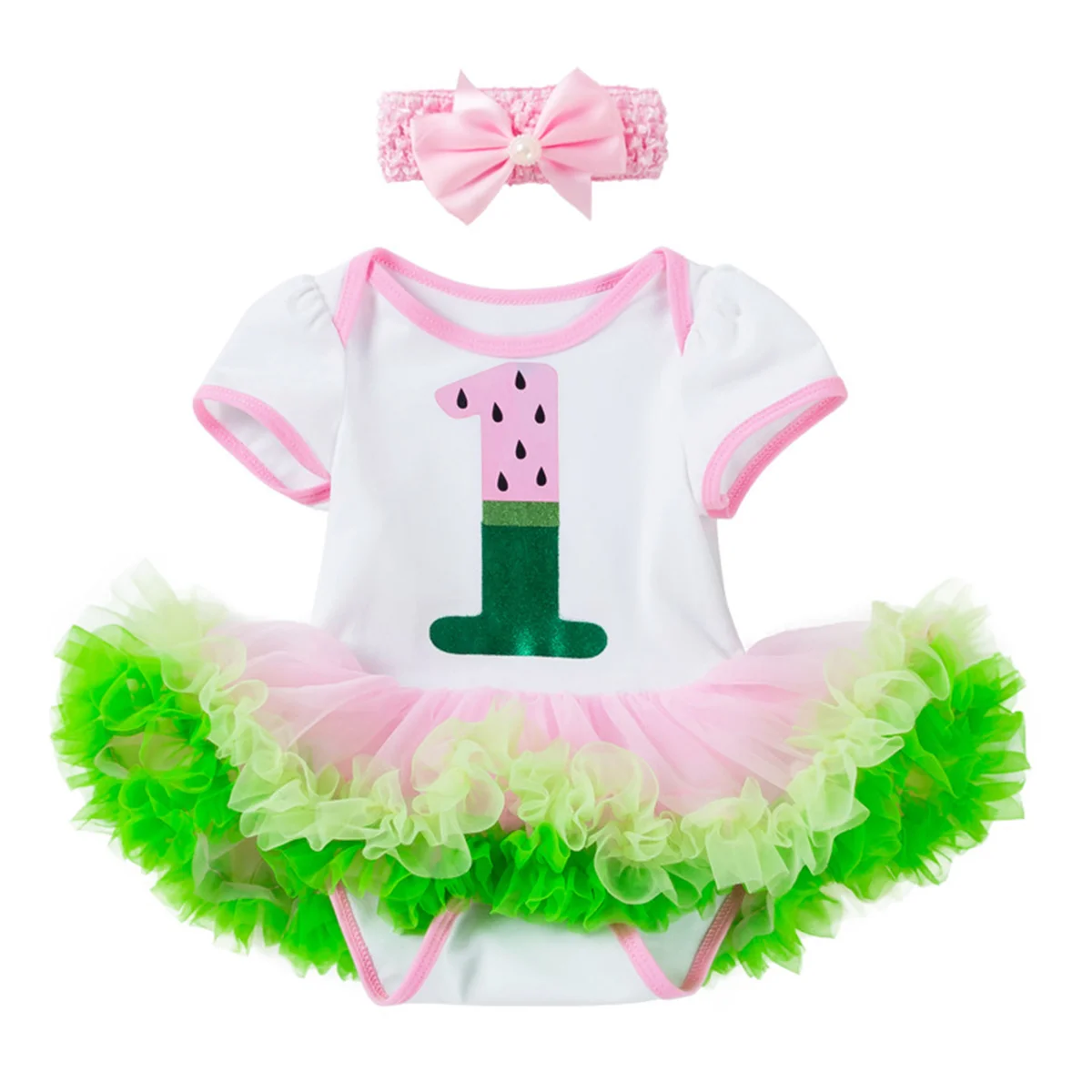 

Short Sleeve Babay Gauze Skirt Baby Decorative Dress Summer Skirt with Headband
