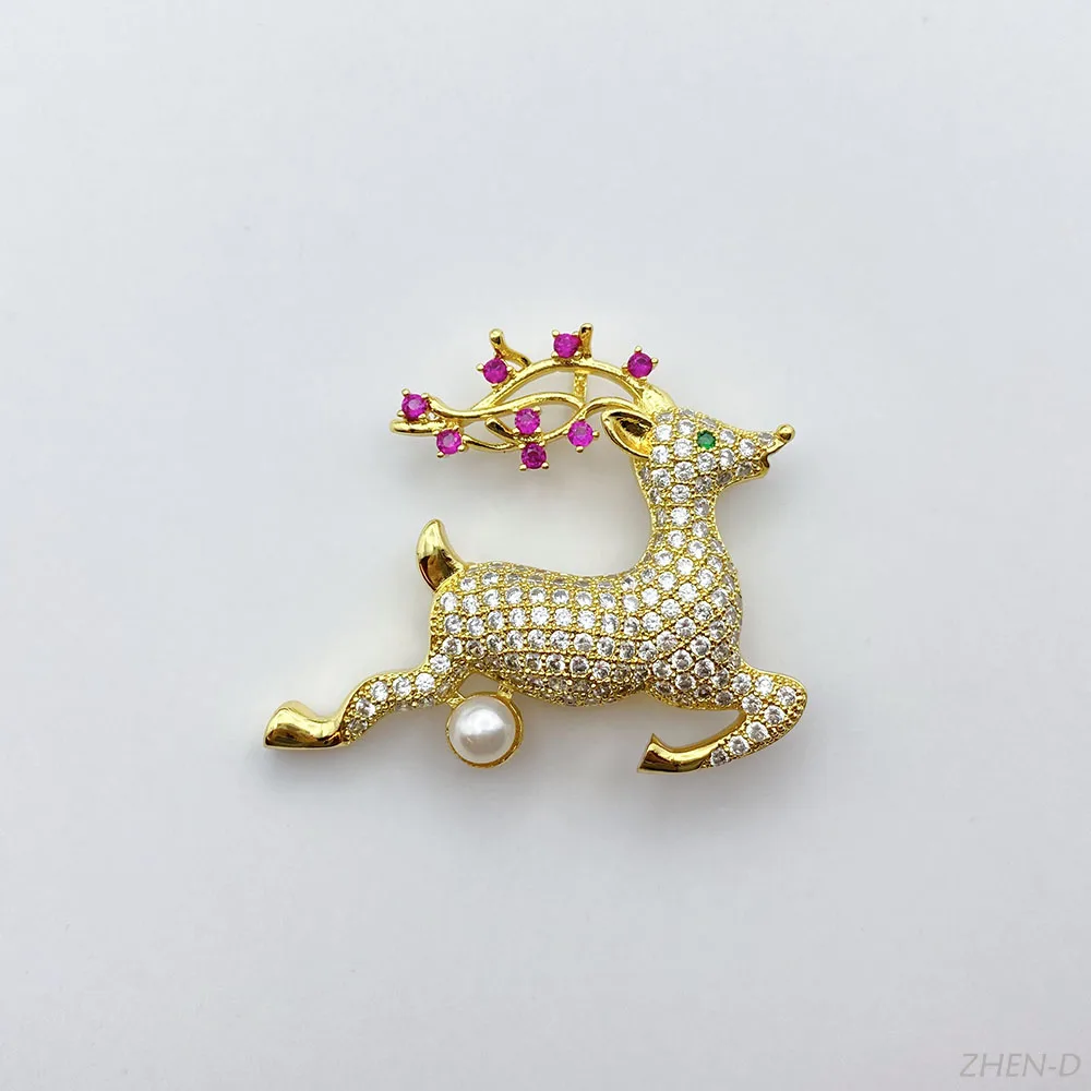 

Beautiful Cute Deer Brooches Pins Natural Freshwater Pearl CZ Brooch