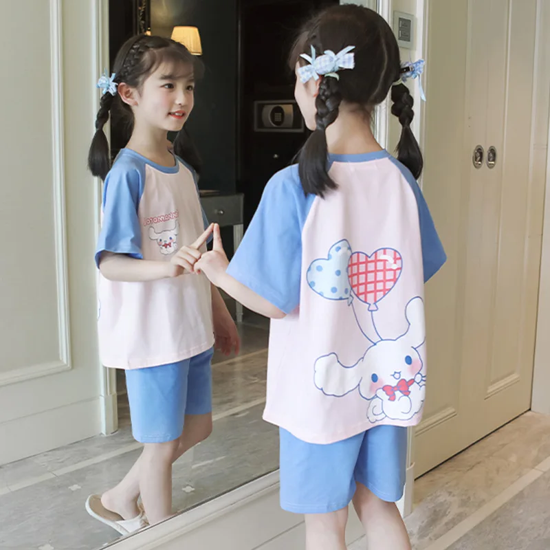 

Cinnamoroll Kawaii Sanrio Children Cartoon Thin Pajama Anime Summer Crew Neck Nightdress Short Sleeve Shorts Suit Christmas Gift