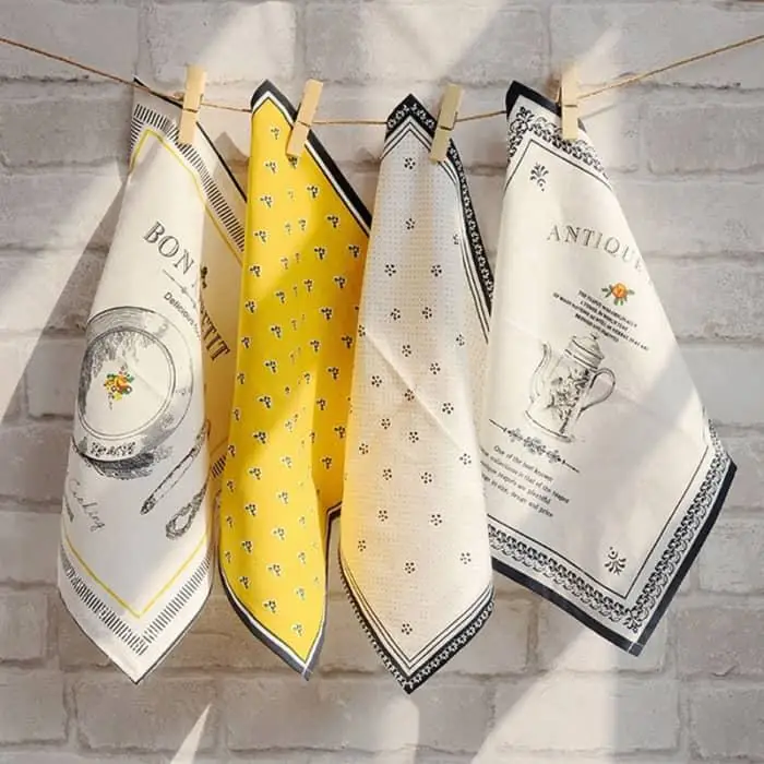

Square Cotton Pigment Printing Kitchen Towel One Side Terry Screen Printed Cotton Linen Terry Kitchen Dish Cloth Mat Tea Towel