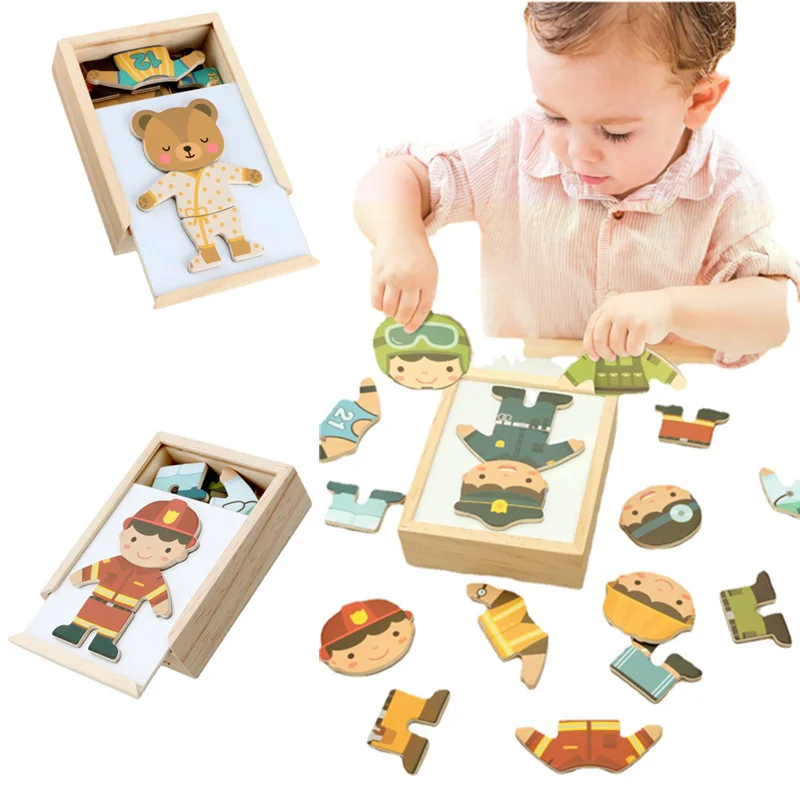 

Magnetic Puzzles Bear 6 Suits Wooden Toys for Kids Goryeobaby Boy Professions Cloth Changing Wooden Dressing Up Puzzle