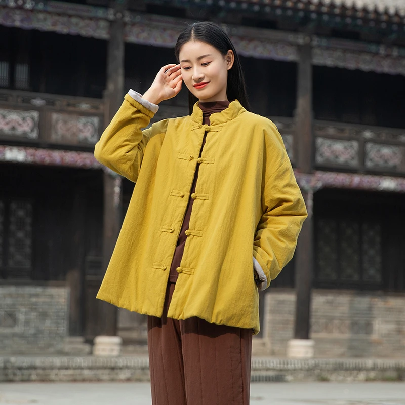 

Chinese Padded Jacket Women Oriental Traditional Harajuku Vintage Coat Thicken Tang Suit Short Ethnic Style Loose Winter New