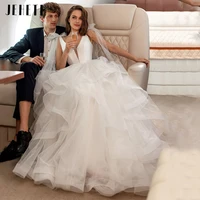 jeheth elegant ruffles tulle wedding dresses for women 2022 princess backless v neck a line tiered bridal gown vestidos de novia