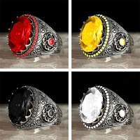 retro mens ring red blue yellow black and white gemstone ring inlaid turquoise gothic fashion personality wedding jewelry