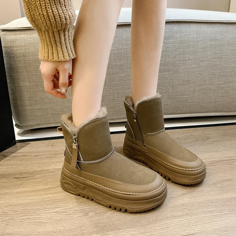 

2023 New Winter Women's Boots Warm Snow Boots Women's Thick-soled Plush Ankle Boots Women's Suede Cotton Padded Shoes Waterproof