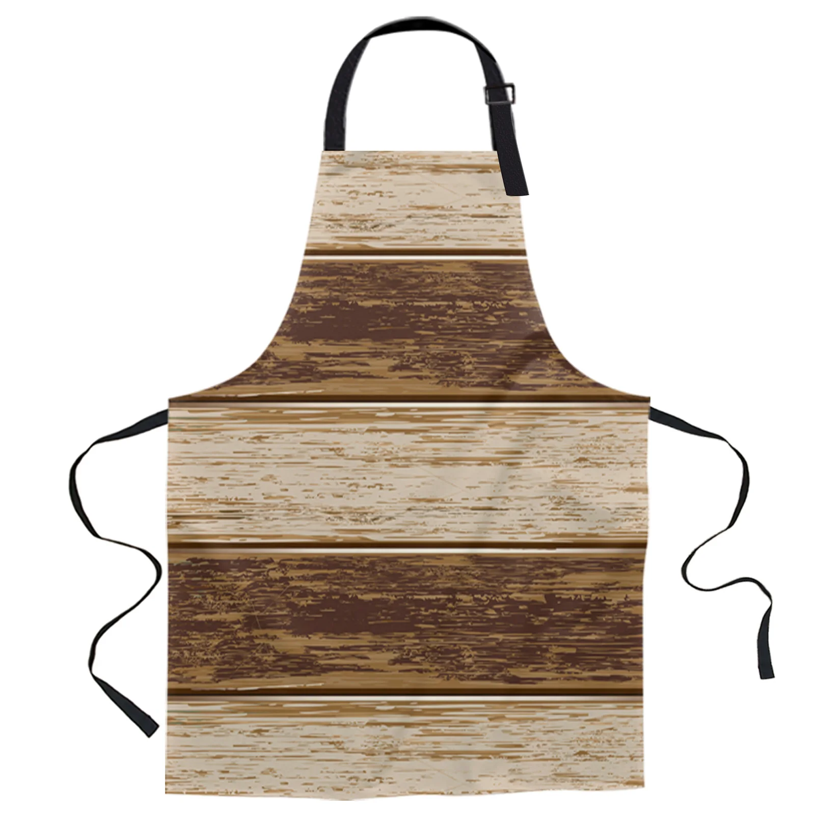 

Brown Retro Wood Grain Rustic Design Adjustable Canvas Kitchen Coffee Apron Ladies Couple Cooking Dining