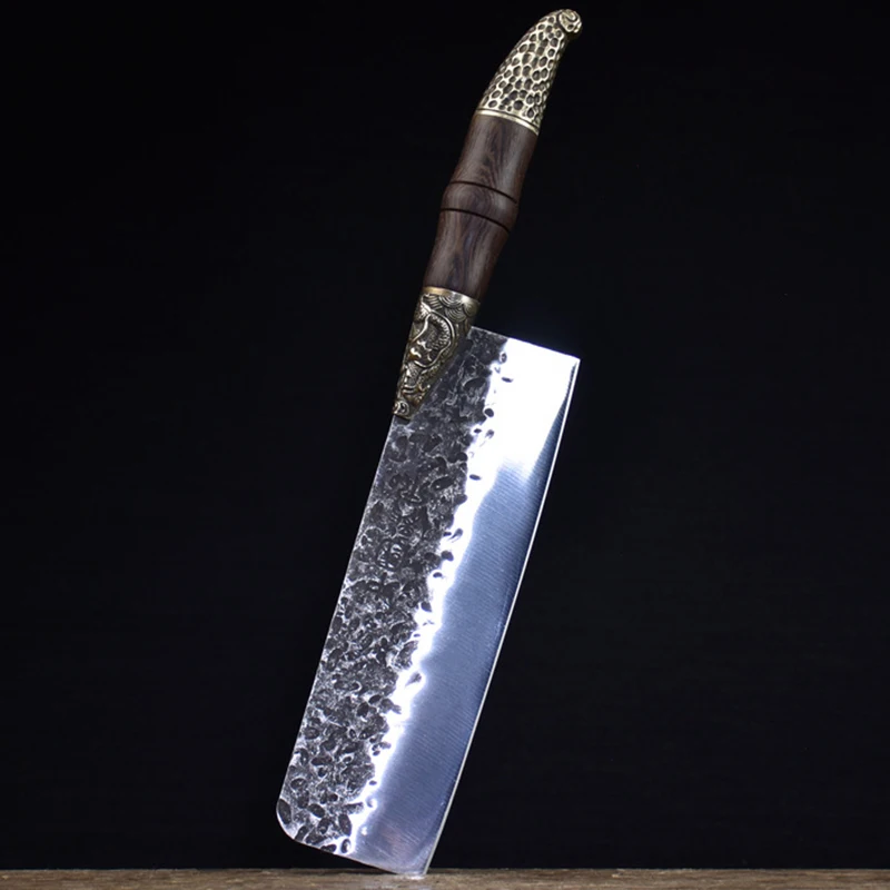

Longquan Kitchen Knife Handmade Forged Copper Dragon Decor 7.5 Inch Chef Cleaver Slicing Nakiri Knife For Cutting Vegetable Meat