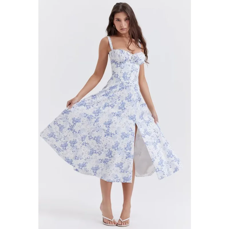 

2023 Summer Women's Sexy Strap Dress Holiday Style Split Dress