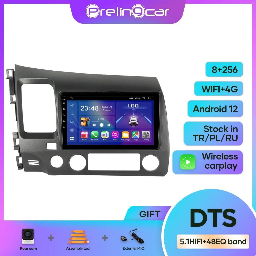 

Android 12 DTS Sound For Honda Civic 2005-2012 Years Navigation Multimedia Car Player Radio 2Din Stereo Bluetooth 48EQ Band WIFI