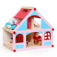 boys and girls mini house small villa room furniture set children play house toy wooden doll house