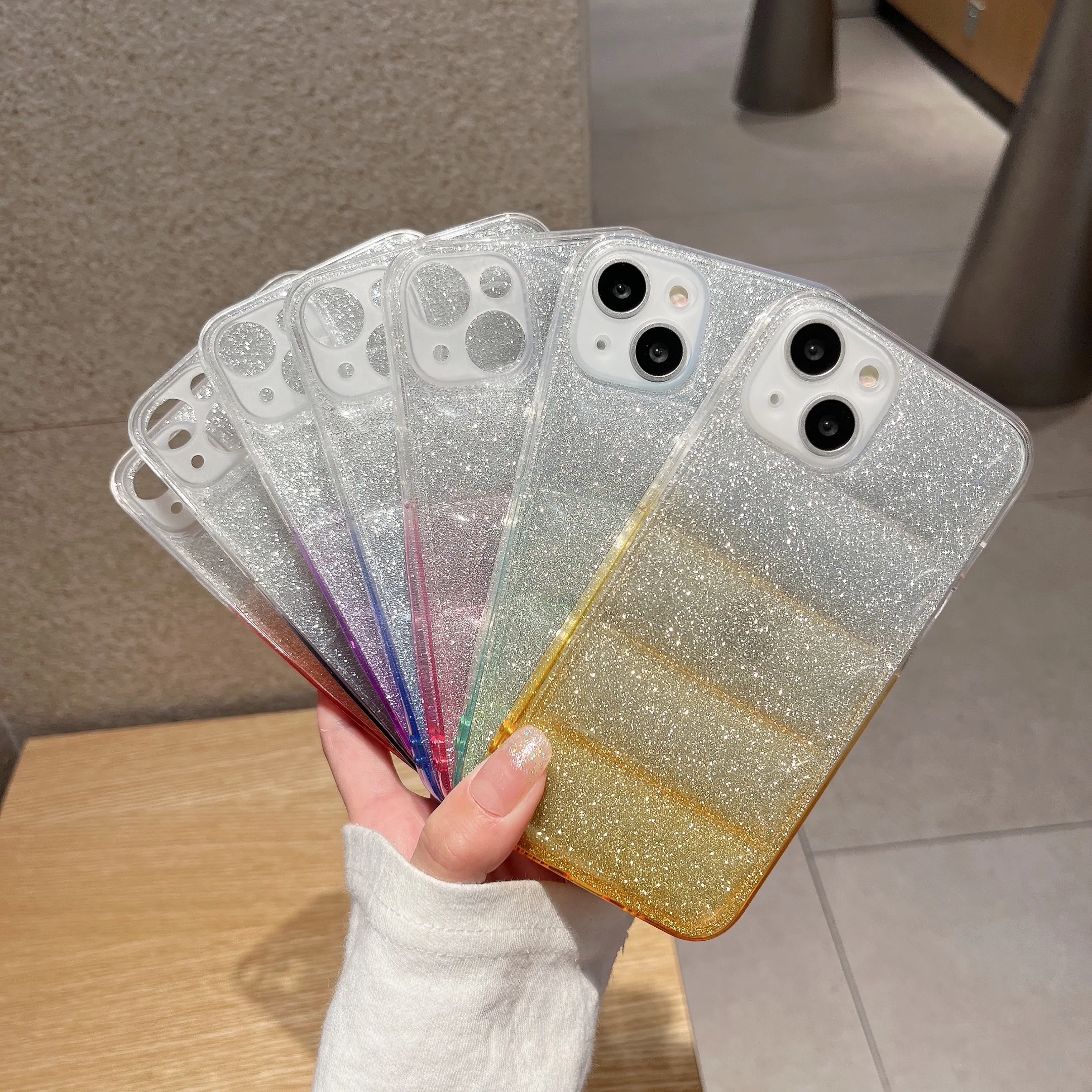 

Cute Glitter Powder Gradient Clear Down Jacket Phone Case For iPhone 13 12 11 Pro Max X XS Max XR 7 8 Plus Soft TPU Back Cover