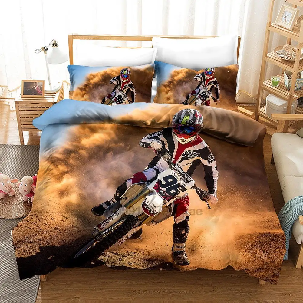 

Motocross Bedding Set For Boys Adults Kids Off-road Race Motorcycle Duvet Cover King 220x240 Size Home Textiles 2/3pcs