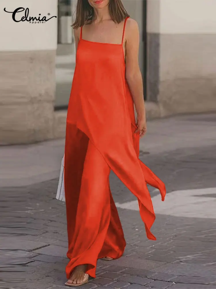 

Модные женские комплекты из 2 предметов, уличная одежда Celmia, женские комплекты 2023, летний Асимметричный топ на бретельках без рукавов и брюк...