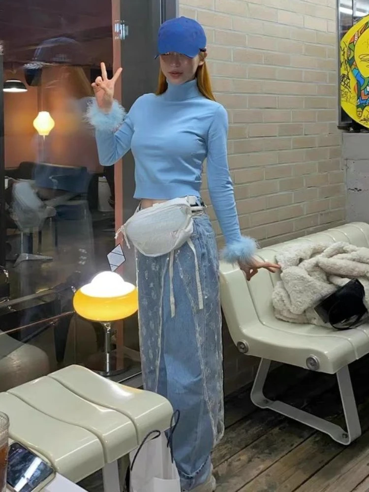 Летняя прозрачная Милая блестящая женская юбка в стиле Харадзюку кружевная