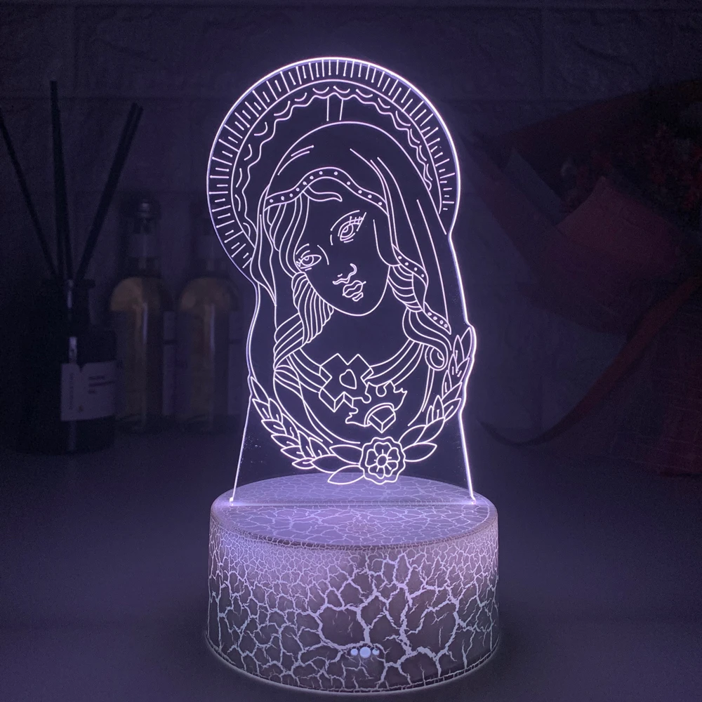 7/16Colors Changing 3D Gradient Visual Virgin Mary Modelling Led Night Lights Kids Usb Table Lamp Baby Sleep Light Fixture Gifts