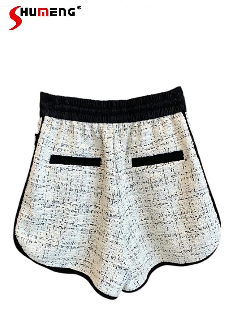 

Casual Contrast Color Binding Blended Woolen Woven Sweat Shorts 2022 Summer New Fashion Elastic Waist Drawstring Sports Shorts