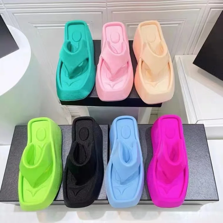 

Summer Flip Flops Square Toe Wedge Herringbone Slippers Women's Large Size High Heel Sandals