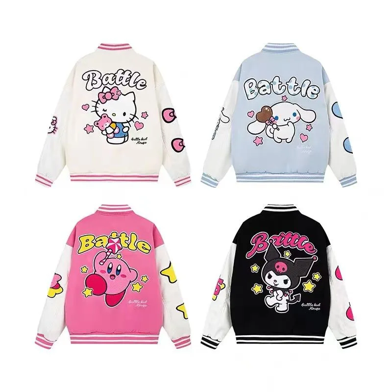 

Kawaii Sanrio куртка Kuromi Hello Kittys Cinnamoroll Y2K мультфильм Женская куртка вышитые буквы бейсбол Джерси женские топы подарок