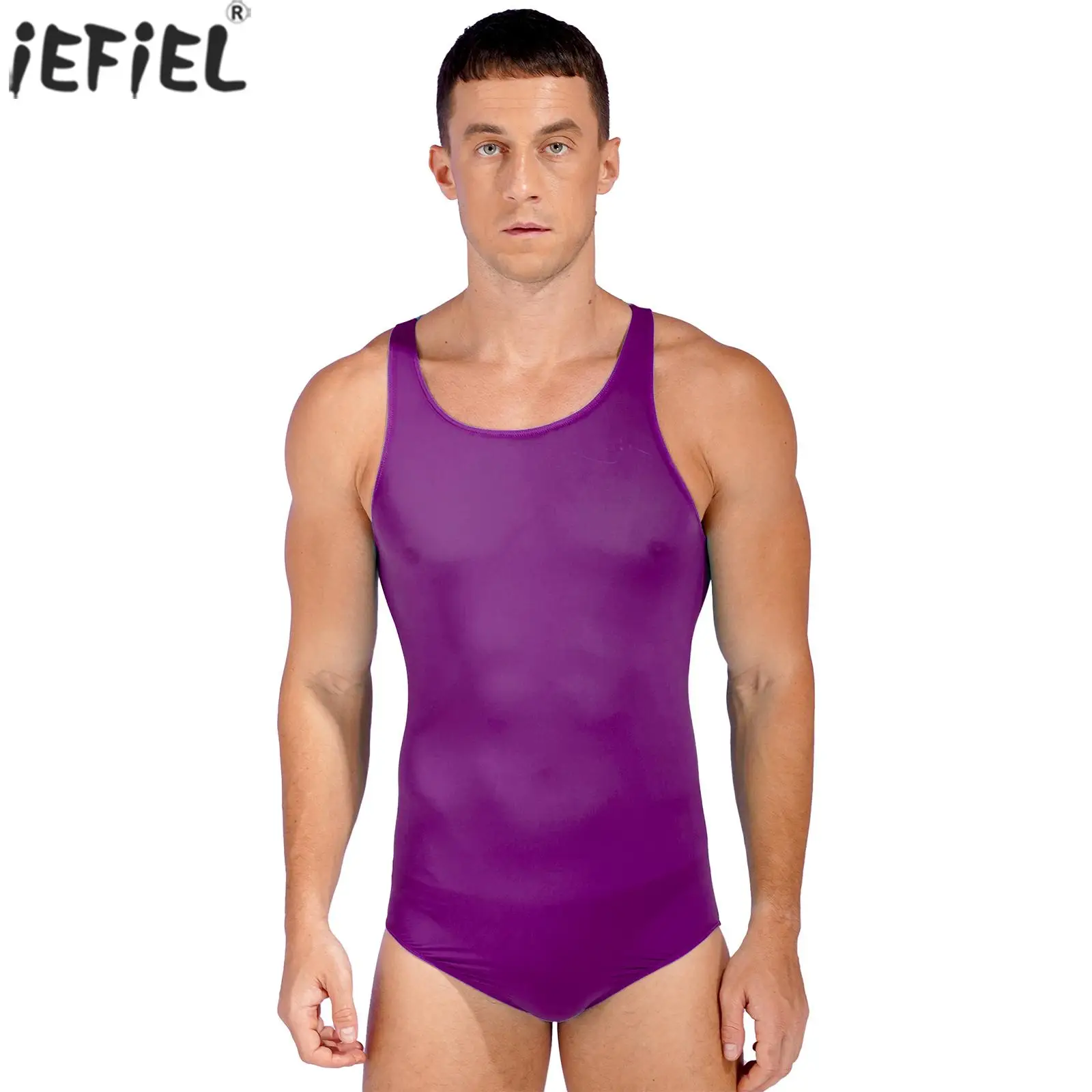 

Летний Мужской купальный комбинезон без рукавов, купальник, эластичное однотонное прозрачное боди, мягкая майка для борьбы, купальник