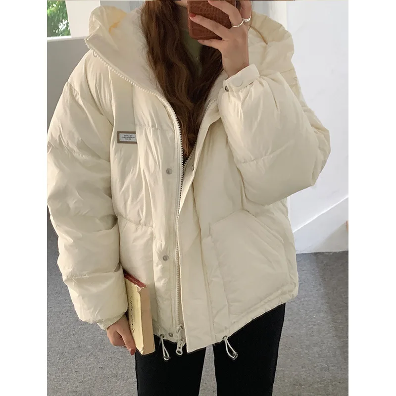 Winter Down Jacket Short Section Jacket Hooded Loose Thickening Warm Bread Clothes White Duck Down Thick Cotton Clothing