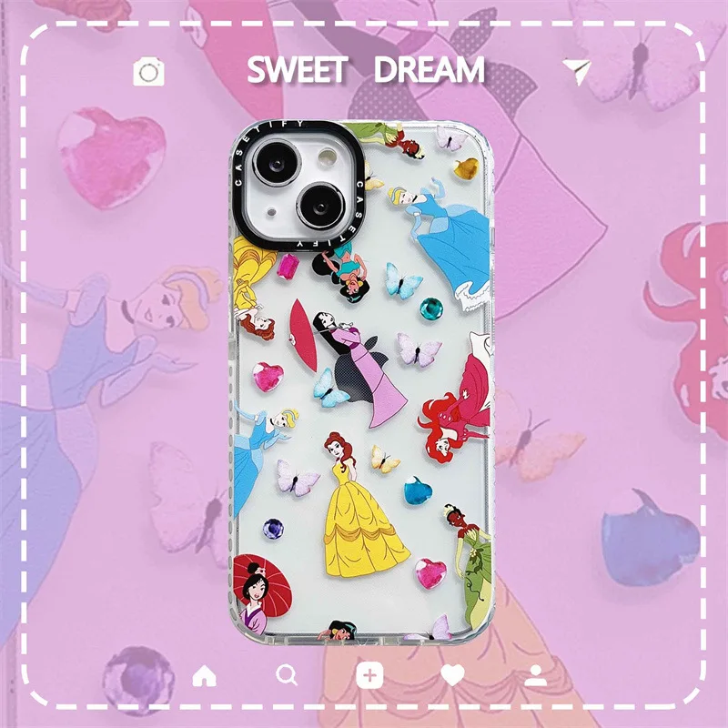 

Disney Princess Cartoon Luxury Mirror Phone Cases For iPhone 14 12 11 Pro Max XR XS MAX 8 X 7 SE Shockproof Shell Lady Girl Gift