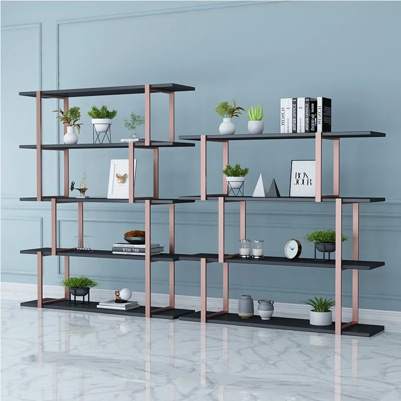 

Nordic minimalist living room bookshelf floor multi-layer desktop storage shelf light luxury metal bay window bookcase