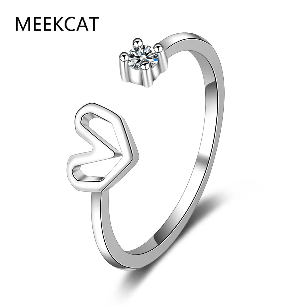 100% стерлинговое серебро 925 пробы модные женские кольца с полым сердечком CZ размер