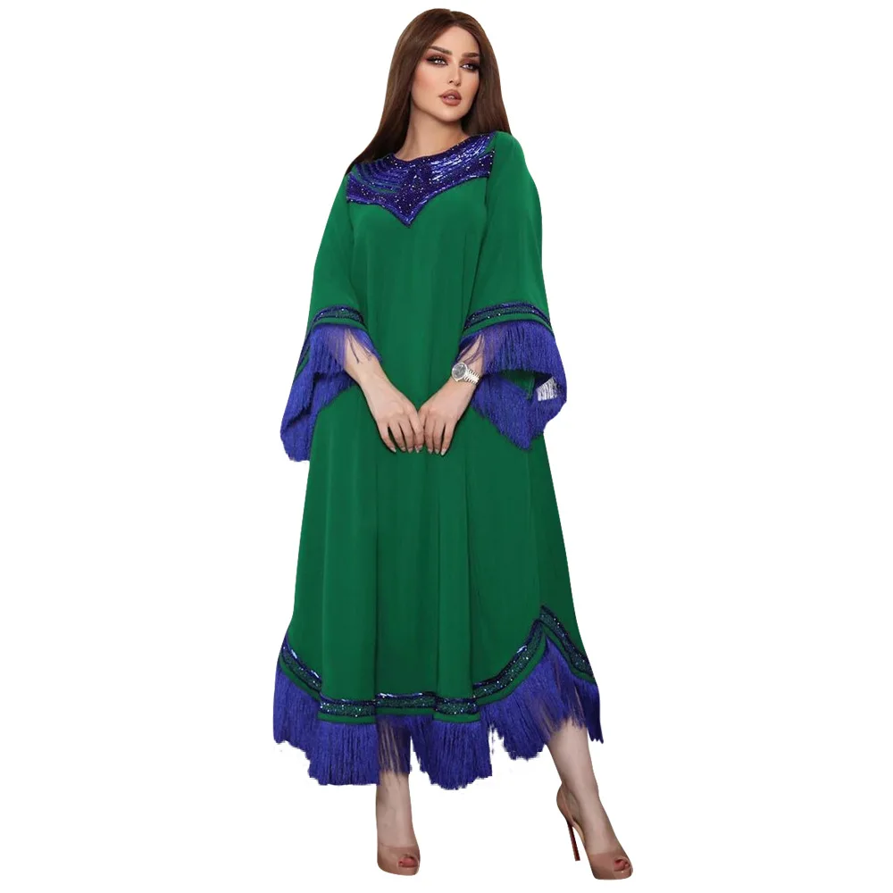 Muslim Arab Middle Eastern Flow Sequin Abaya Dress