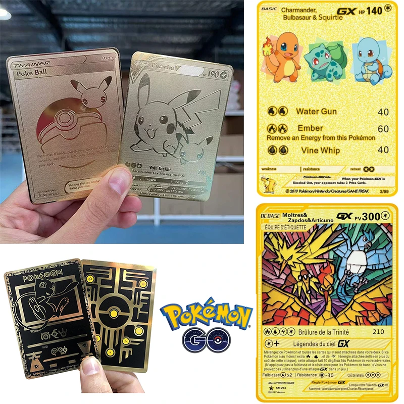 

DIY Pokemon 25th золотая металлическая карточка Пикачу; Чаризард Bulbasaur Squirrel Mewtwo Battle Game Cards Коллекционная Подарочная игрушка