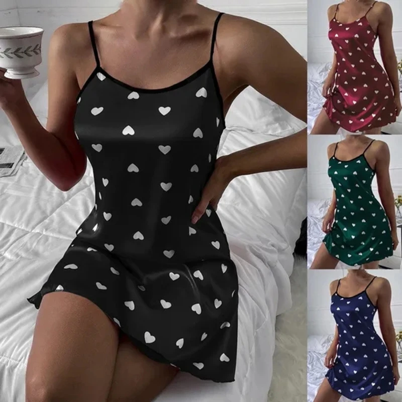 

Sexy Nightgowns Women Soft Polka Dot Sleepshirts Suspender Short Skirt Cute Printed Female Nightwear Pajamas Lingerie
