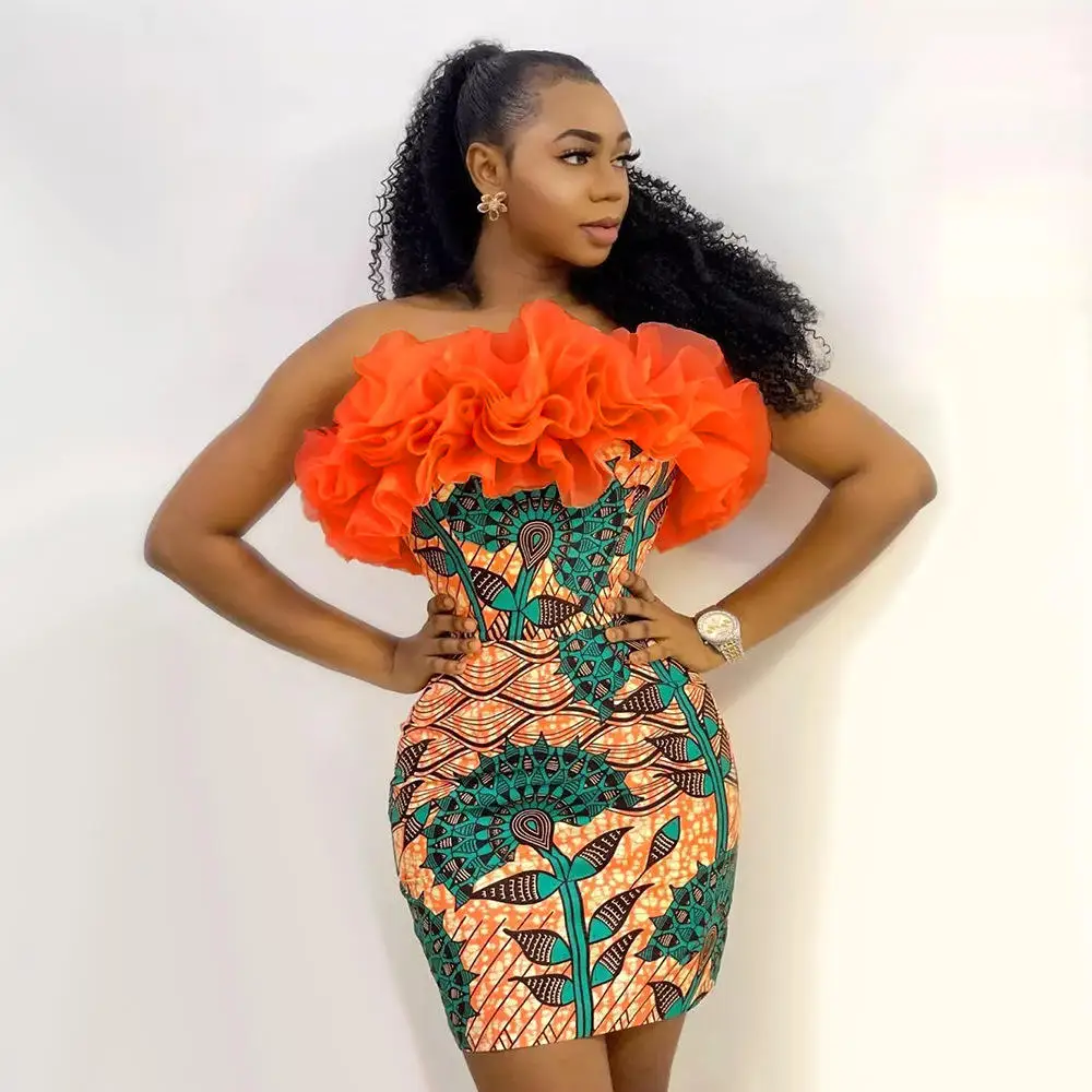 

Sexy print one-shoulder dress party dress
