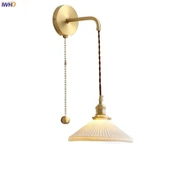 iwhd pull chain ceramic modern wall lamp beside wire adjustable copper socket bedroom living room nordic led mirror stair light