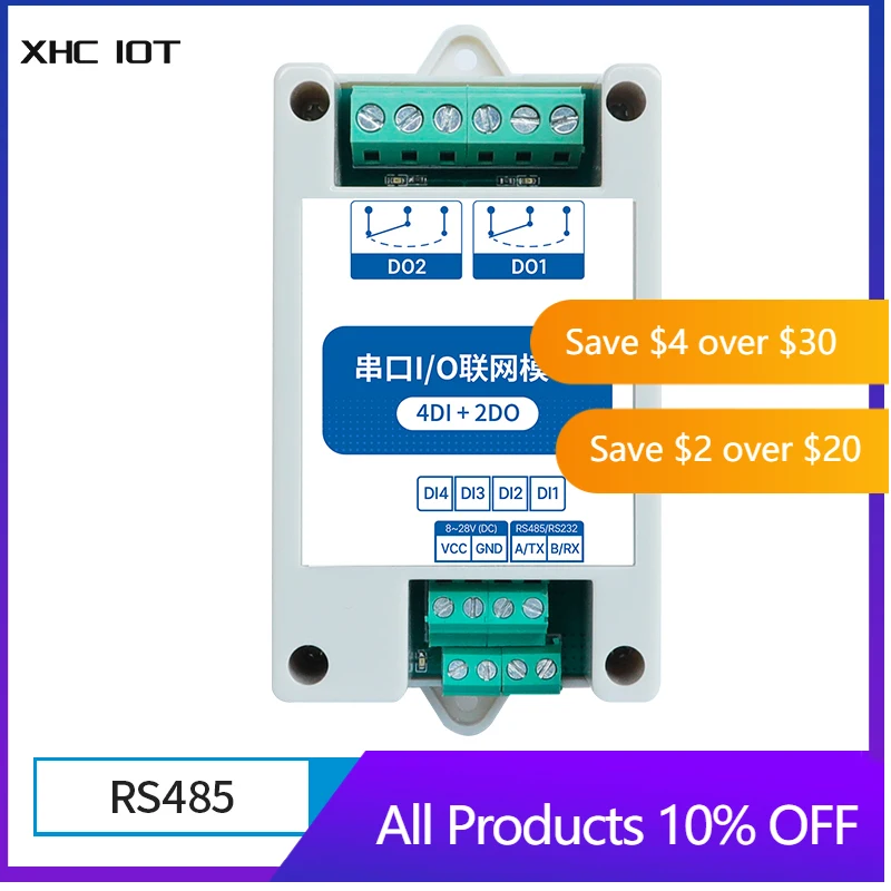 4DI+2DO Modbus RTU Industrial Grade Serial Port I/O Networking Module MA01-AXCX4020(RS485) RS485 Data Acquisition and Monitoring