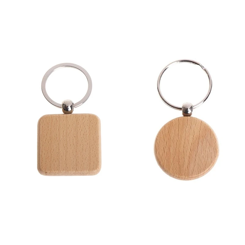 

80 Pcs Blank Ooden Keychain DIY Wooden Keychain Key Tag Gift, 60 Pcs Square & 20 Pcs Round