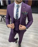 2022 Purple Slim Fit Men Suits Wear Formal Costume Homme Wedding Men Suits Tuxedos 3 Pieces Blazers Masculino Jacket+Pants+Vest