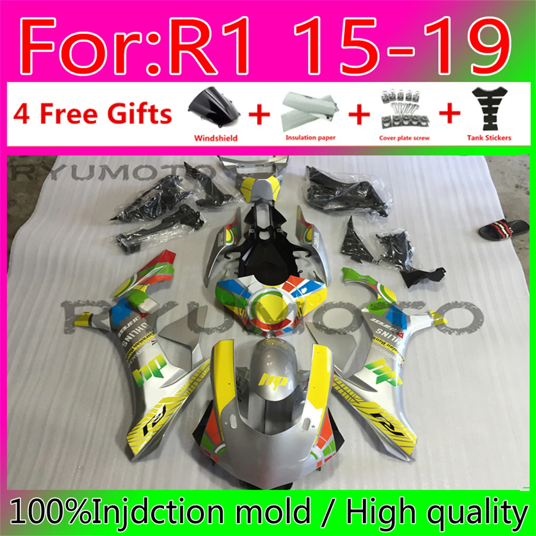 

New ABS whole Fairing kit 100% fitment for YAMAHA YZFR1 2015 2016 2017 2018 2019 YZF R1 15 16 17 18 19 YZF1000 Fairings colorful