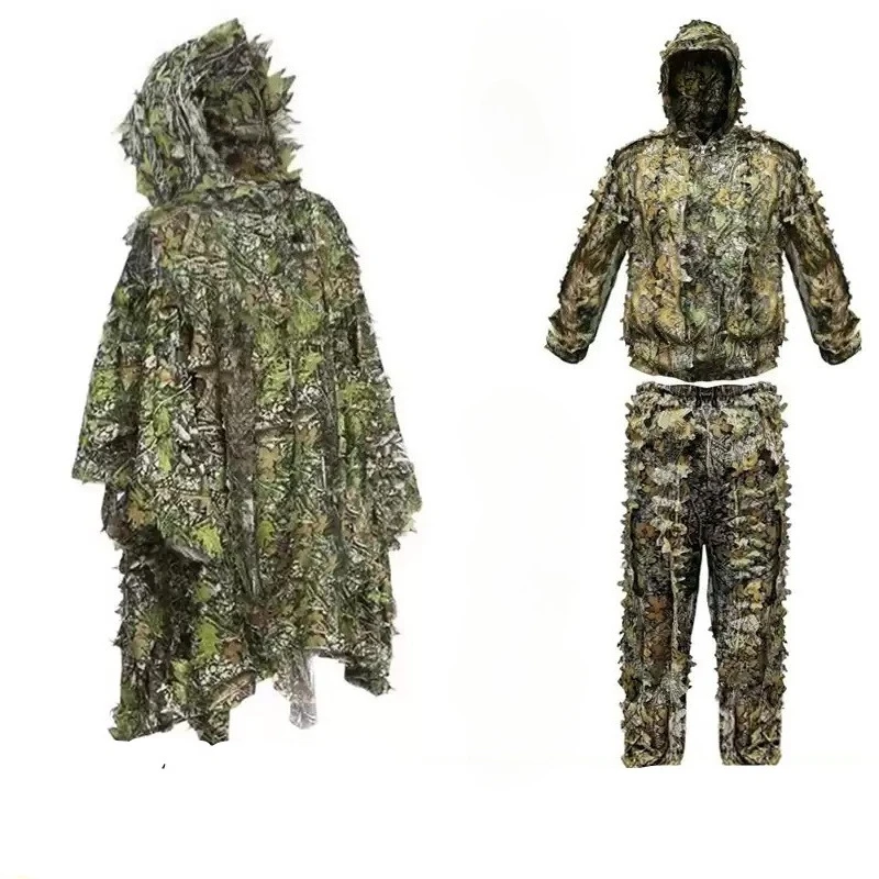 Фото Костюм для косплея в стиле аниме и игр: камуфляжный костюм Ghillie для мужчин, женщин и детей, 3D-костюм с листьями, бионический камуфляж для охоты, тактический боевой комплект для CS и стрельбы №1