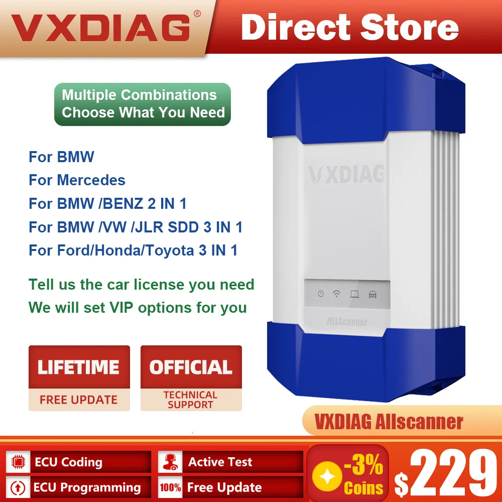 VXDIAG Allscanner j2534 ECU программирование для Benz Программирование doip все для VW/BMW автоматический obd2 сканер диагностические инструменты бесплатное обновление
