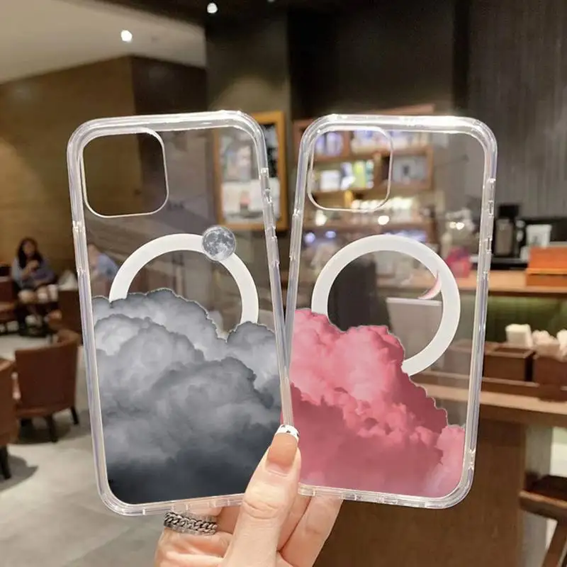 

funny clouds Phone Case For iPhone 13 12 11 Mini Pro Max transparent Super Magnetic MagSafe Cover