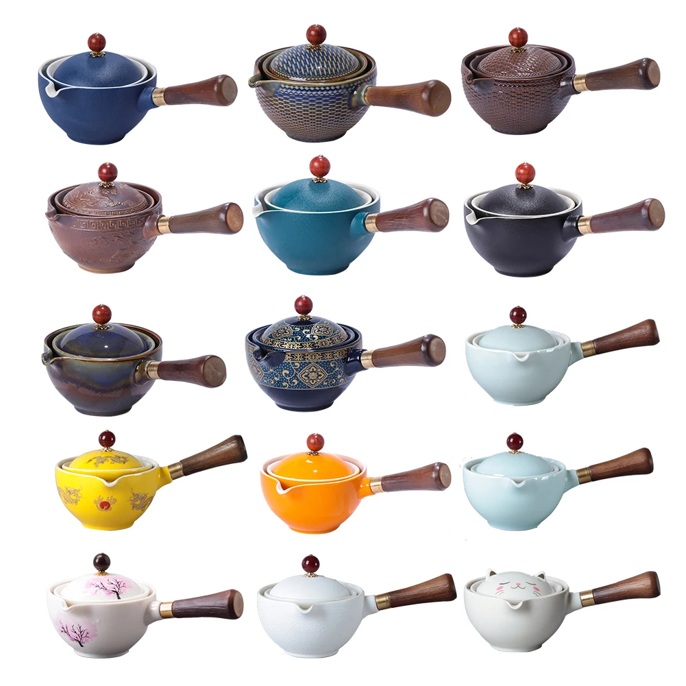 

Китайский чайный набор Gongfu, портативный цветочный изысканный китайский семейный чайный набор, вращающийся чайный инфузор для дома