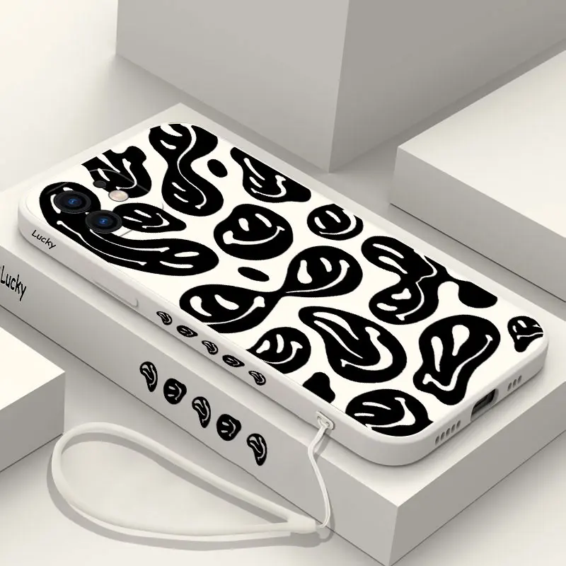 

Funny Smile Face Phone Case For iPhone 14 13 12 11 Plus Pro Max Mini X XR XS SE2020 8 7 6 6S Plus Cover with Strap