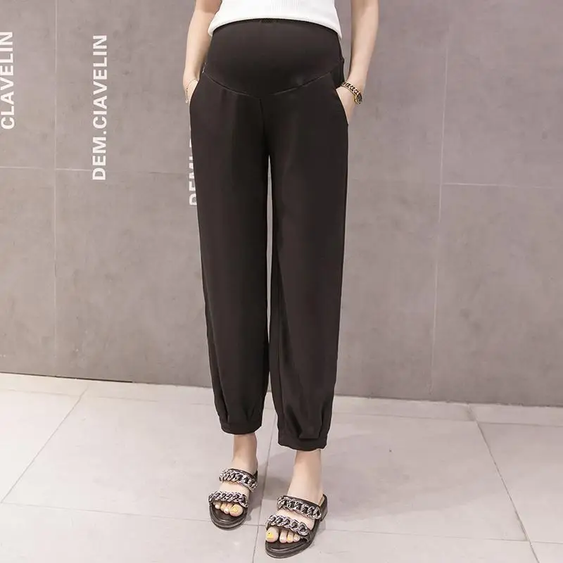

Summer new pregnant women's pants thin style wear high waist support abdomen wide leg pants Chiffon pants lantern pants spring a