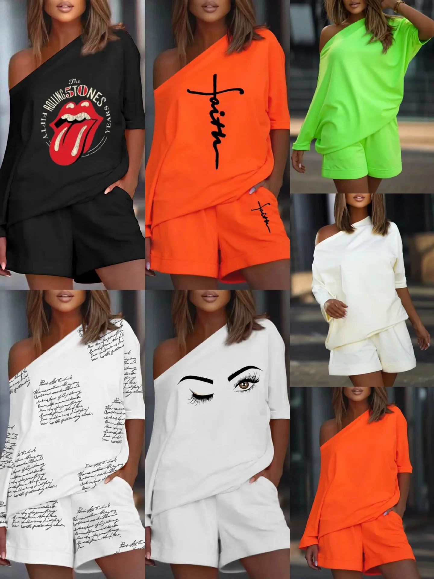 

Комплект женский из 2 предметов, Модный повседневный топ с круглым вырезом и шорты средней длины с принтом, комплект из двух предметов, спорт...