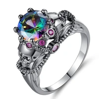 luxury fashion creative skull ring with diamond colored black zircon womens ring