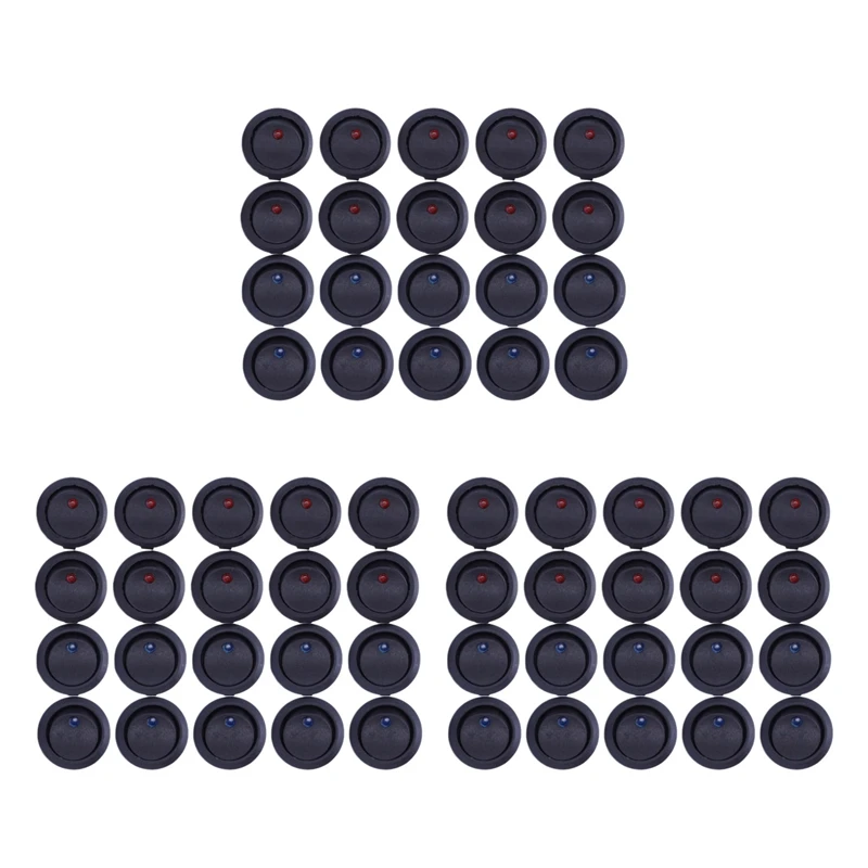 

60 шт., 12 В, 20 А, ампер, ВКЛ./ВЫКЛ./3-позиционный терминал, Круглый тумблер, светодиодный переключатель, синий и красный