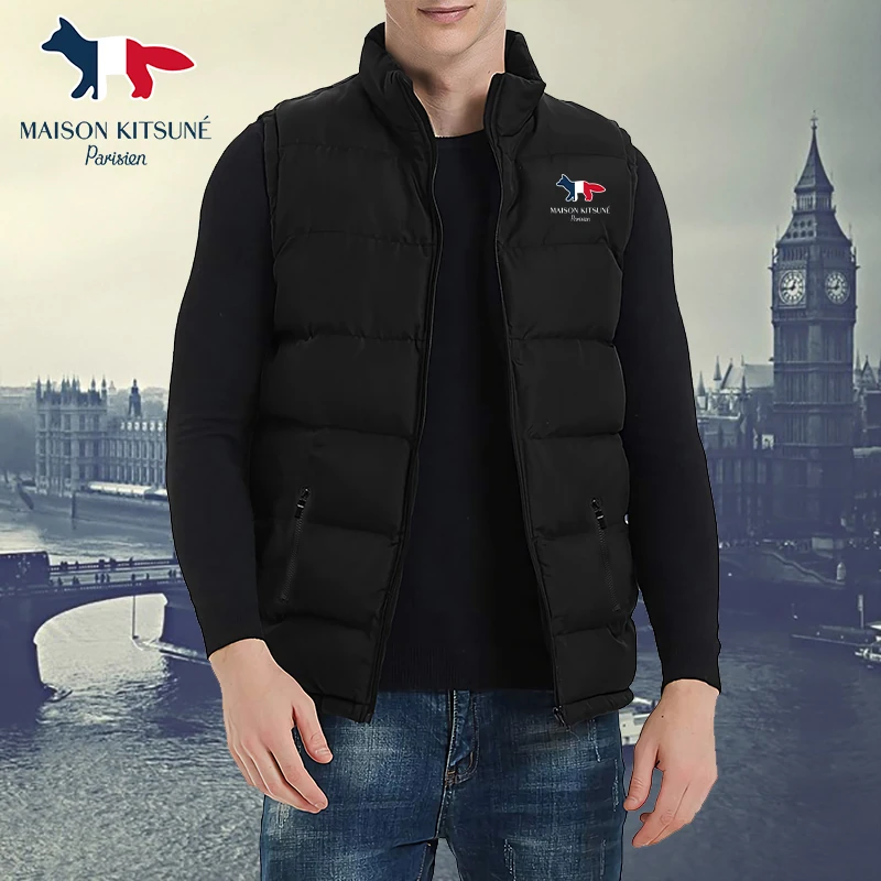 

MAISON Mens Puffer Vest Jacket Fox Print Warm Sleeveless Coat Jckets Winter Casual Waistcoat Vest Plus Size Veste For Man M-5XL